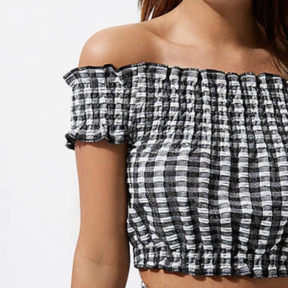 River Island Tops - River Island Gingham Shirred Bardot Crop Top